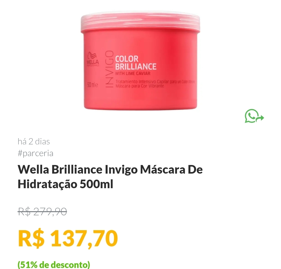 Wella Brilliance Invigo Máscara Hidratação 500ml